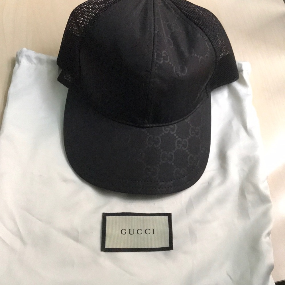 - Black GG Nylon Canvas and Net Baseball Cap